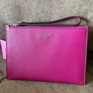 Kate Spade Magenta Leather Clutch Wristlet Bag Versatile Aesthetic Preppy chic